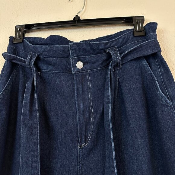 Paige Harper Belted High Rise Wide Leg Jeans Womens Size 32 Dark Wash - Picture 3 of 11